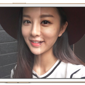 Gambar 1. Tanpilan perbedaan hasil kamera biasa dengan hasil Beautify 4.0 Gambar 1. Tanpilan perbedaan hasil kamera biasa dengan hasil Beautify 4.0